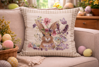 Coussin Pâques Lapinou jacquard 45cm x 45cm