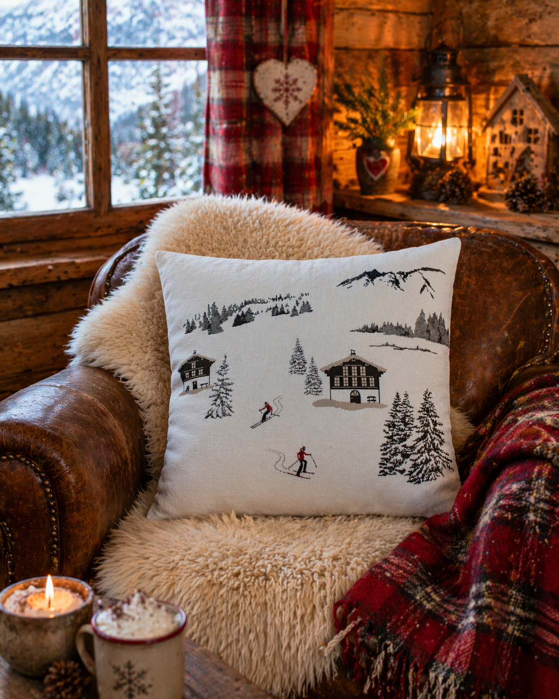 La corde à Linge - L'esprit montagne - voilages rideaux bain linge de maison Vosges Gérardmer Coussin tissu jacquard chalet