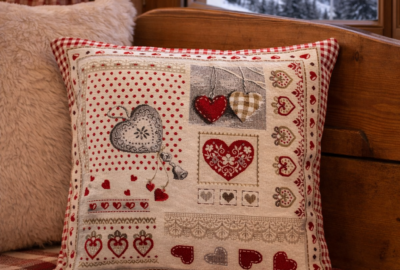 Coussin jacquard coeurs de montagne 45cm x 45cm
