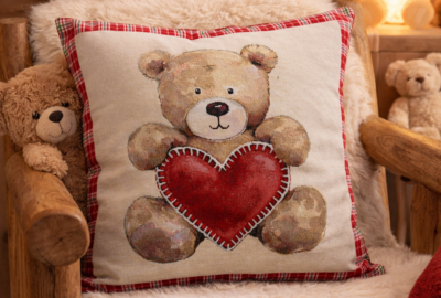 Housse de coussin jacquard Ourson coeur