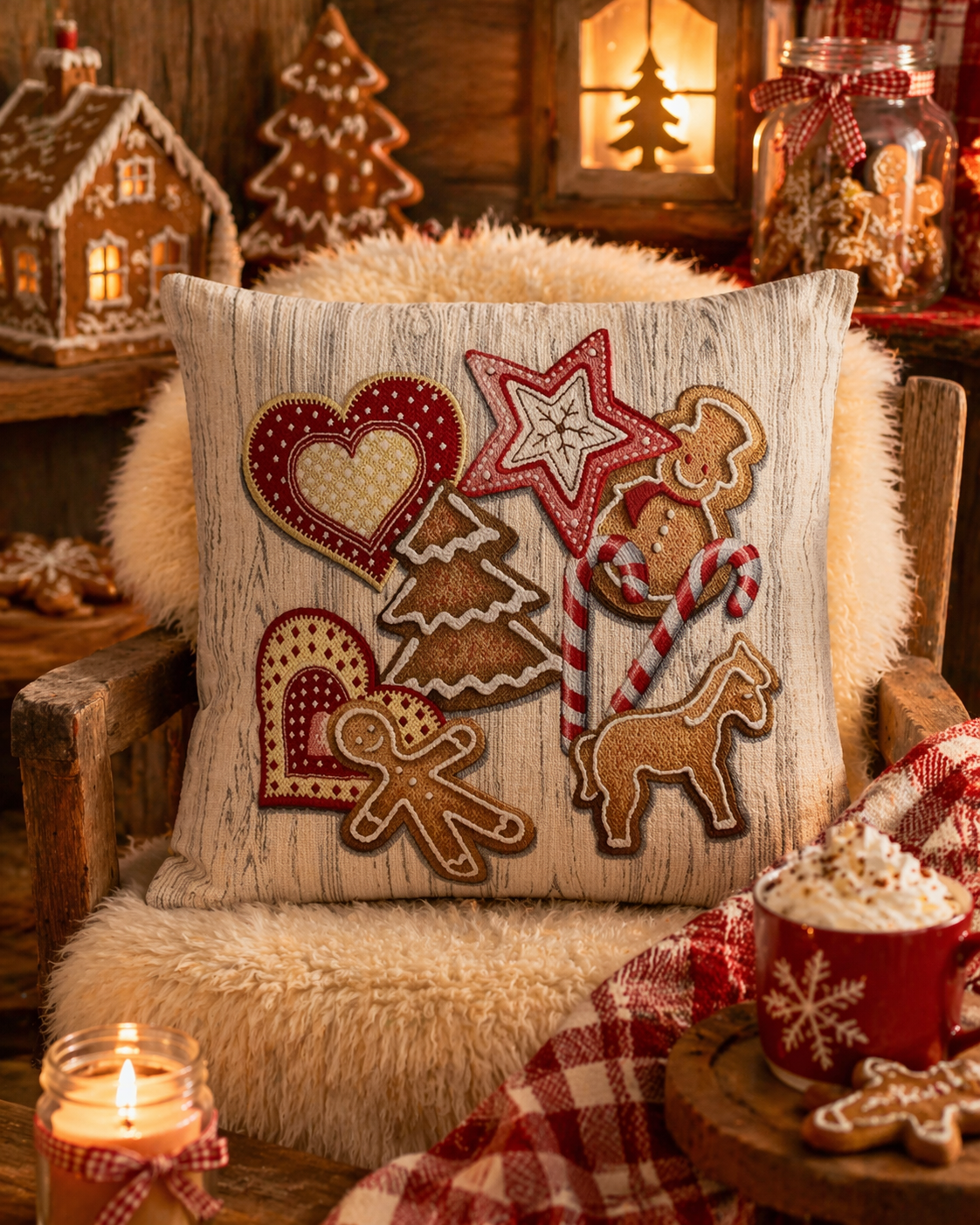 La corde à Linge - L'esprit montagne - voilages rideaux bain linge de maison Vosges Gérardmer Coussin Pain d'épices 45cm x 45cm