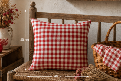 Collection Bistrot - coussin à carreaux rouge et blanc