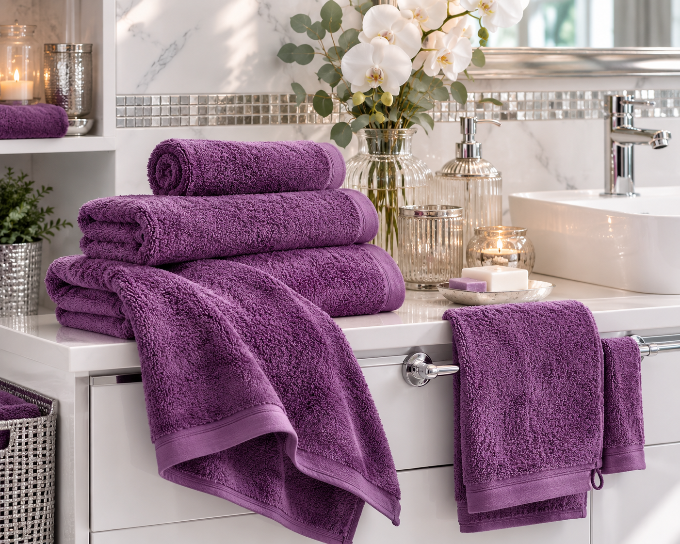 La corde à Linge - L'esprit montagne - voilages rideaux bain linge de maison Vosges Gérardmer Eponge unie violet foncé 580gr/m2