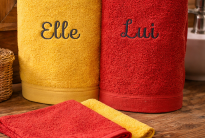Serviette 50cm x 100cm - brodée elle et lui - 100% coton - 580gr/m2