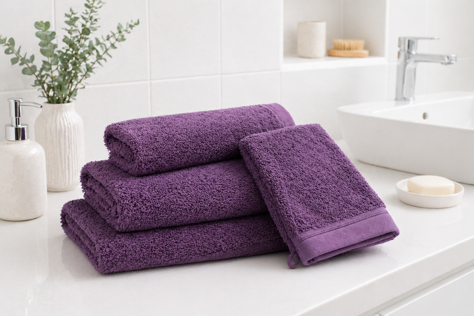 La corde à Linge - L'esprit montagne - voilages rideaux bain linge de maison Vosges Gérardmer Eponge unie violet foncé 580gr/m2 – Image 3