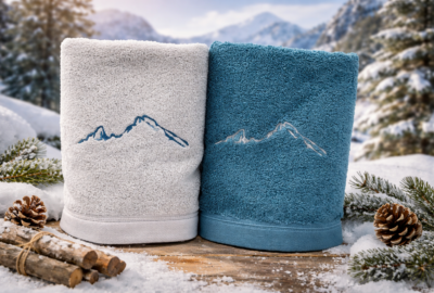 Linge de toilette brodé montagne