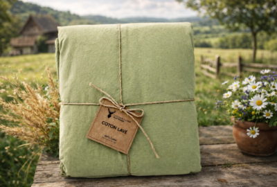 Housse de couette sauge en coton lavé