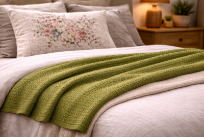 Plaid nid d'abeille 100% coton lavé Kaki