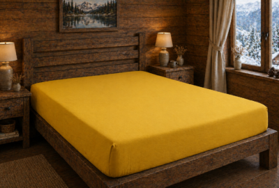 Drap housse Curry en coton lavé