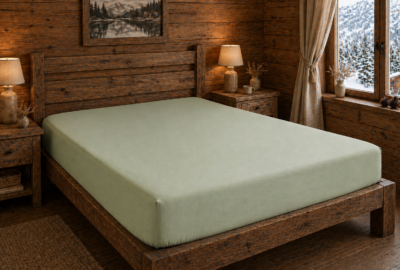 Drap housse  sauge en coton lavé