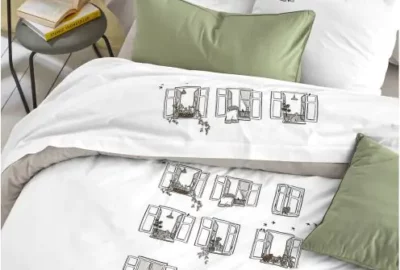 Housse de couette 250cm x 220cm Bonjour percale brodée