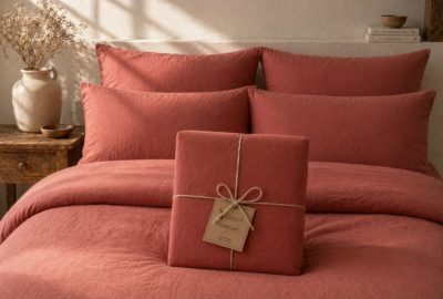 Linge de lit coton lavé Brique