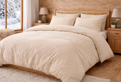 Housse de couette  beige en coton lavé