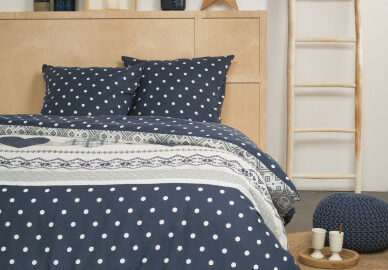 Housse de couette 240x220 + 2 taies Flanelle coeur marine