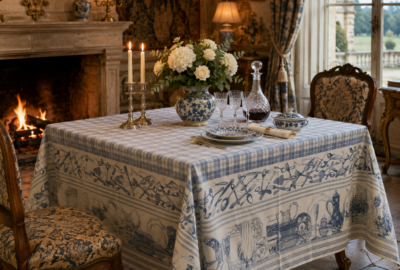 Nappe Chenonceau bleu faience