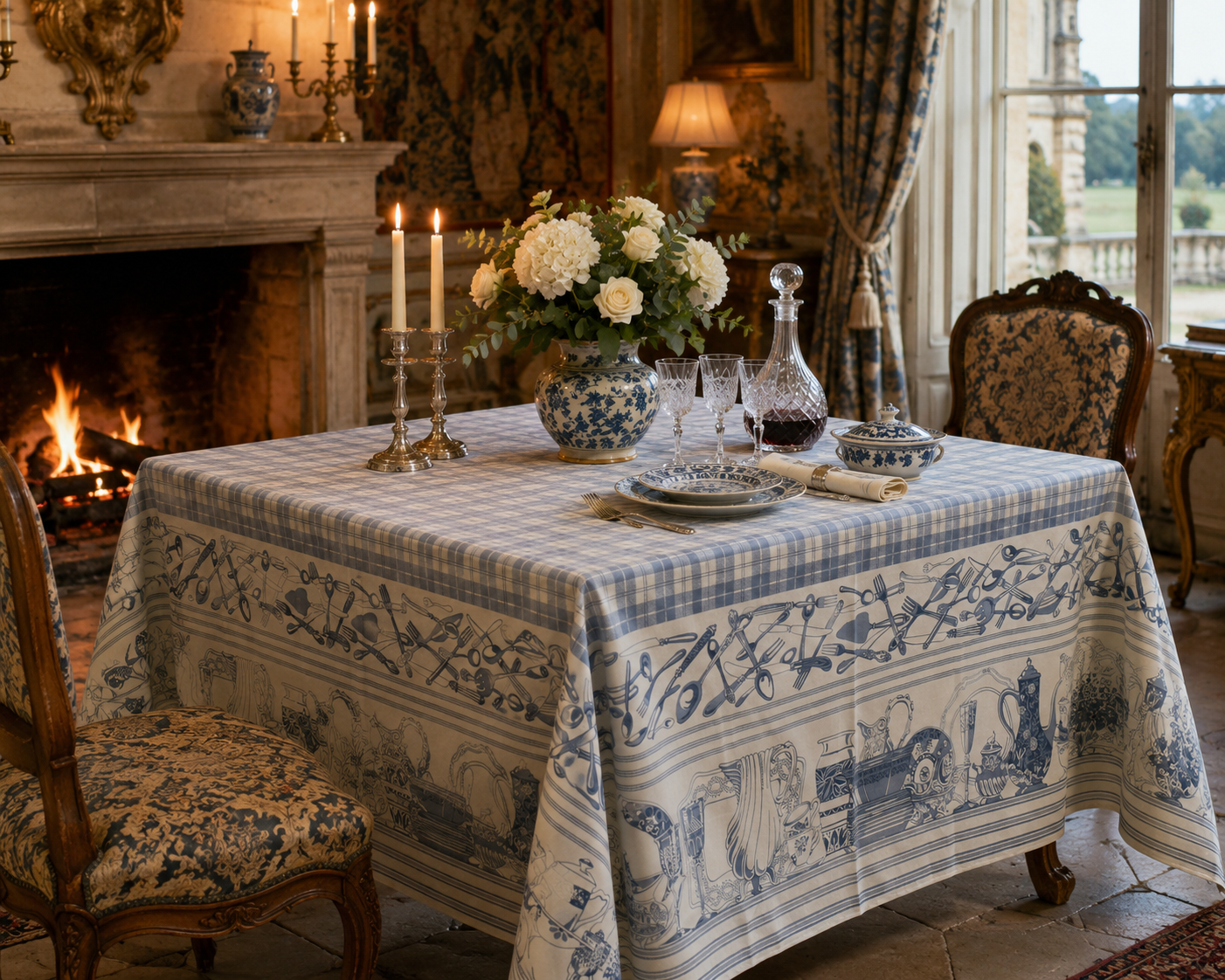 La corde à Linge - L'esprit montagne - voilages rideaux bain linge de maison Vosges Gérardmer Nappe Chenonceau bleu faience