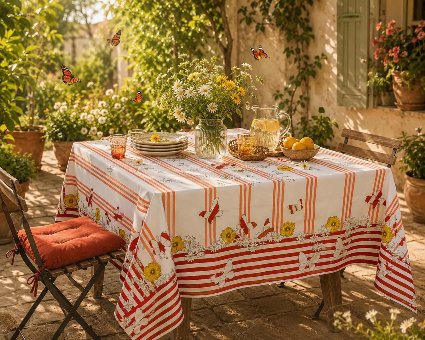 La corde à Linge - L'esprit montagne - voilages rideaux bain linge de maison Vosges Gérardmer Nappe 150cm x 150cm Saint Tropez rouge