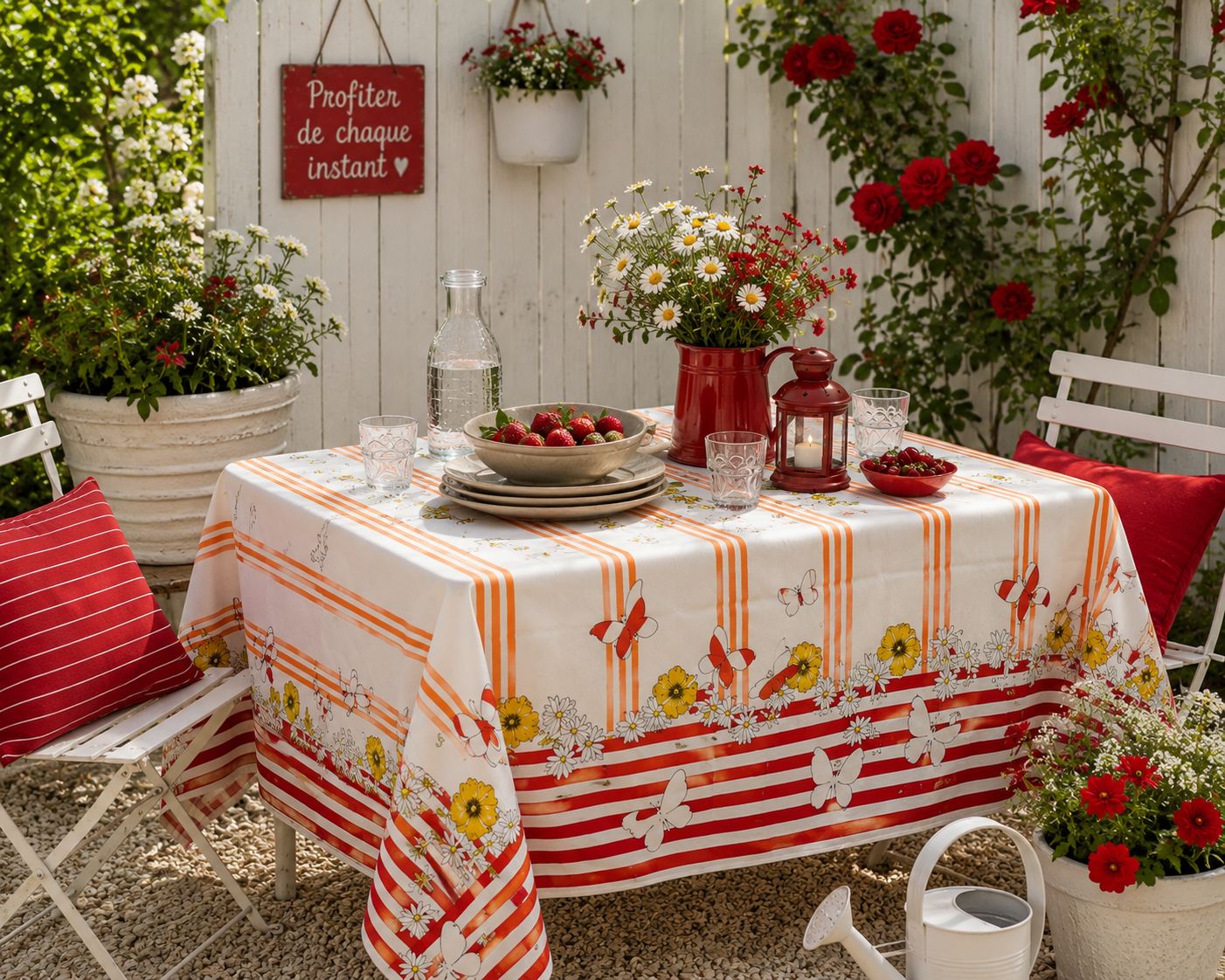 La corde à Linge - L'esprit montagne - voilages rideaux bain linge de maison Vosges Gérardmer Nappe 150cm x 150cm Saint Tropez rouge – Image 2