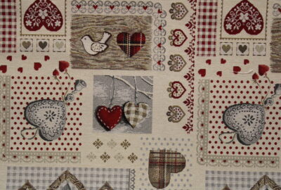 Tissu jacquard coeurs montagne rouge en 280cm