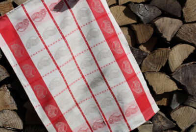 Torchon Chalet écru et rouge