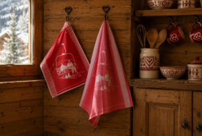 linge de cuisine Skieurs rouge