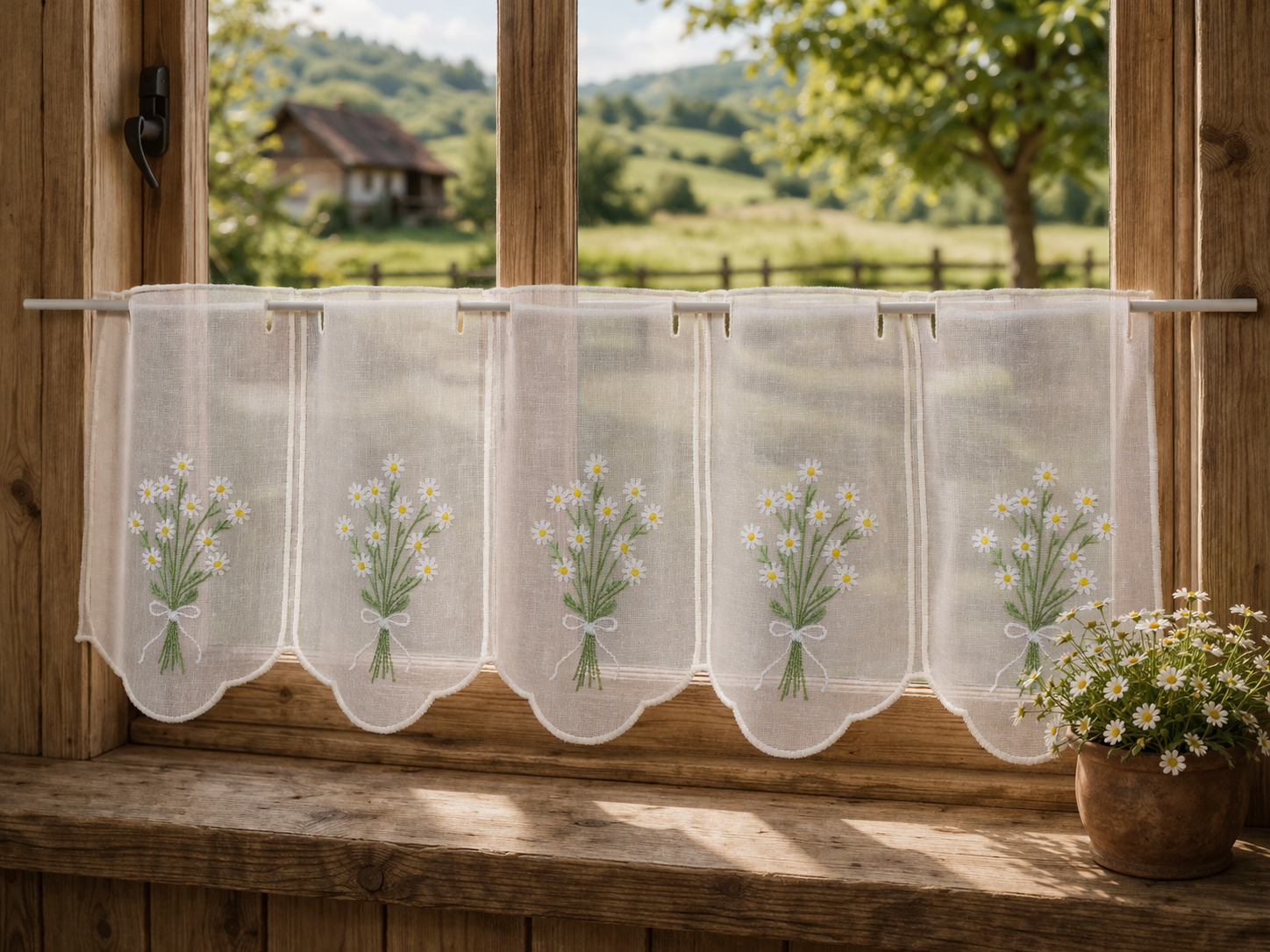 La corde à Linge - L'esprit montagne - voilages rideaux bain linge de maison Vosges Gérardmer Brise bise Pâquerettes