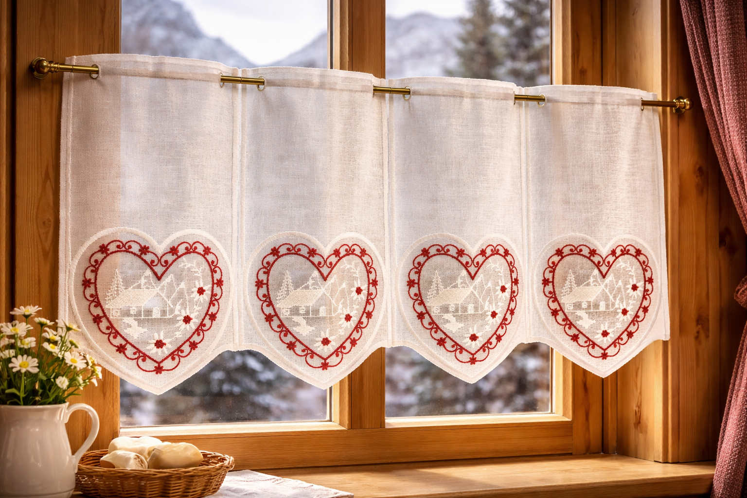 La corde à Linge - L'esprit montagne - voilages rideaux bain linge de maison Vosges Gérardmer Brise bise brodé pays d'en haut crème