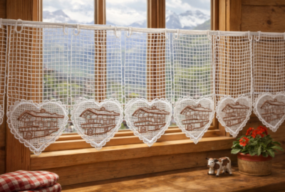 voilage brise bise macrame avec un chalet en bois style esprit montagne