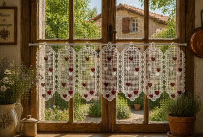 Brise-bise en macramé Saint Valentin