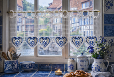 Brise bise macramé coeur bleu