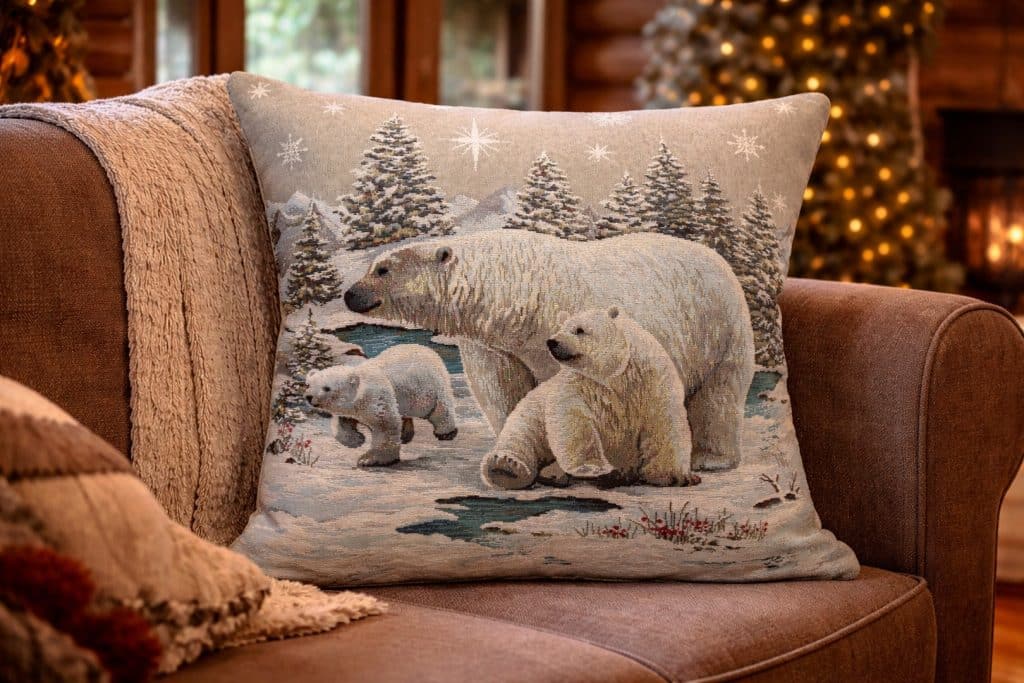 Coussin ours polaire jacquard déhoussable