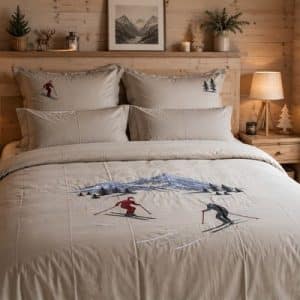Housse de couette en percale brodée Refuge des sommets