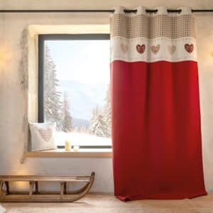 Rideau Les Rousses prêt à poser 140 x 260 cm avec motifs montagne rouge et blanc