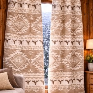 Rideau cerf en tissu jacquard prêt à poser
