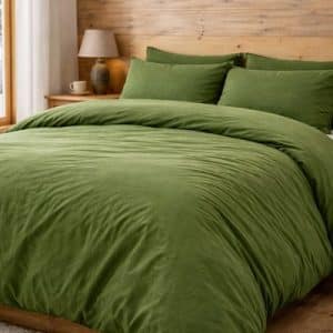 housse de couette en coton lavé kaki