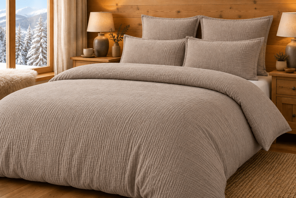 Housse de couette en gaze de coton taupe