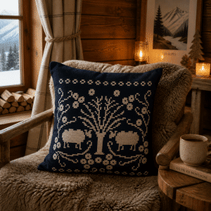 Coussin brodé Shetland bleu marine – vue d’ensemble