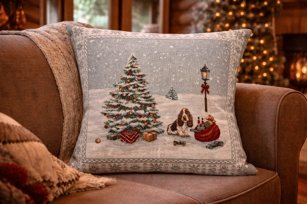 Coussin jacquard Paysage de Noël – vue d’ensemble