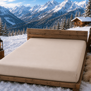 Drap-housse en percale beige anglais assorti à Refuge des sommets