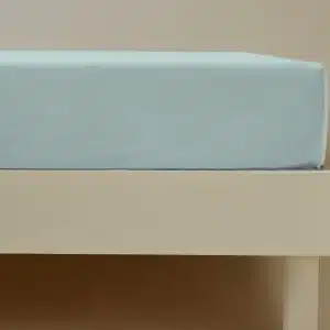 Drap-housse en percale de coton bleu givré Sylvie Thiriez
