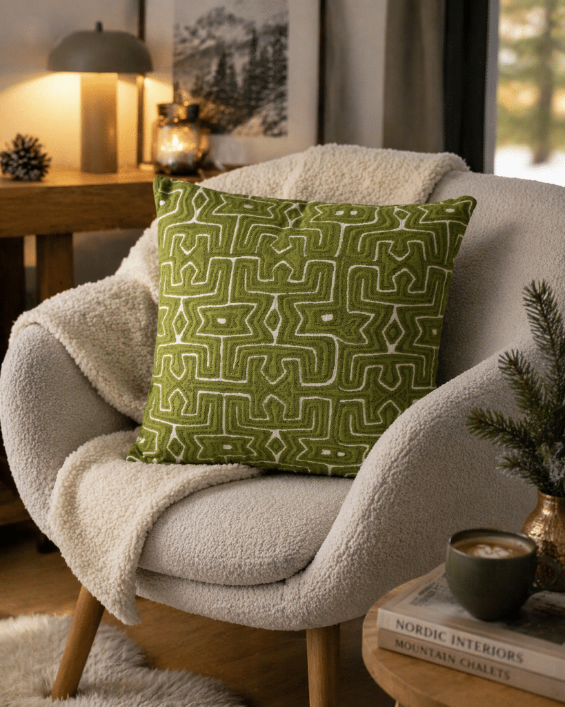 Housse de coussin jacquard Aztèque vert 40 x 40 cm – vue d’ensemble