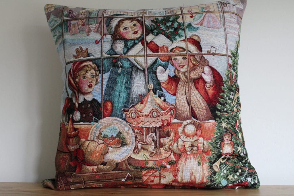 Housse de coussin jacquard Chants d’hiver 45cm x 45cm – vue d’ensemble