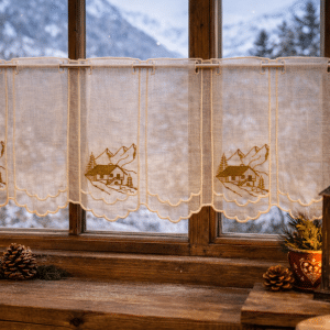 Brise-bise crème chalet brodé