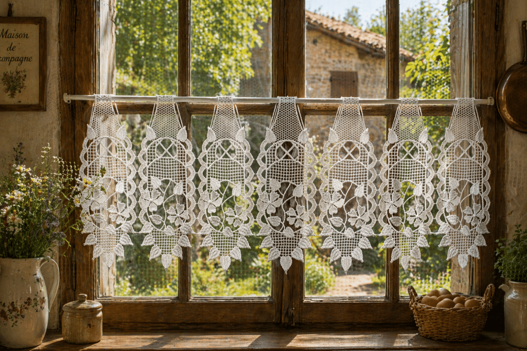 Brise-bise en macramé Fleurs
