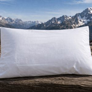 Sous-taie blanche en percale de coton présentée sur un oreiller